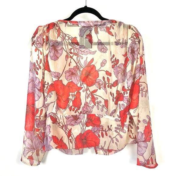Mango Pink Floral Print Buttoned V-Neck Blouse - Picture 3 of 8
